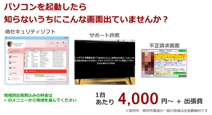 偽セキュリティソフト・不正請求画面